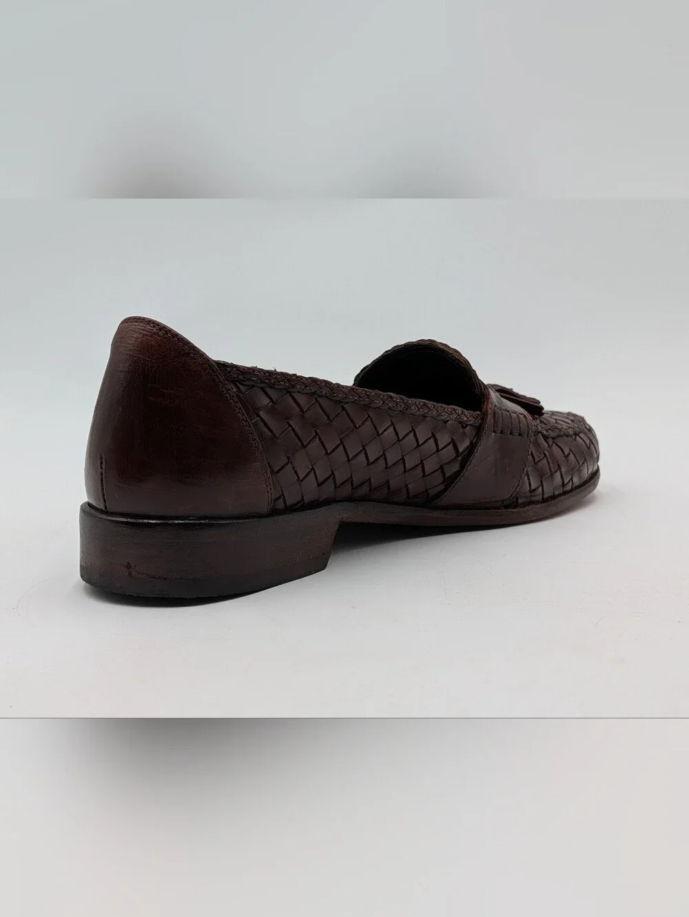 Bragano Size 10M Men's Oxblood-Brown Woven Leather Tassel Loafers Made in Italy